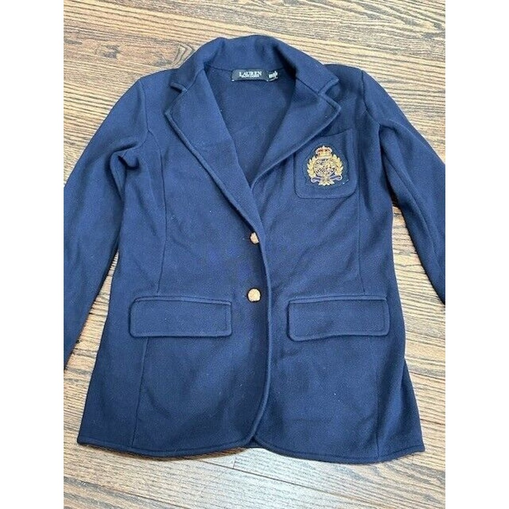 Lauren Ralph Lauren Blazer Jacket Embroidered Crest Academia Pockets Blue XXS - Picture 4 of 12